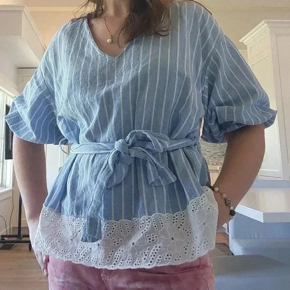 Zara belted top blue white stripes - Picture 1 of 4